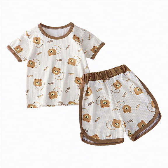 CAUYDY Baby Girls' Summer Shorts Set Toddler 2 Piece Clothes Kids Outfits Cute Drop Shoulder T-shirt & Short Set for 1T 2T 3T 4T 5T 6T Newborn Girl Pajamas (Sizes 5-6 Years,D1-Brown)
