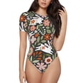 thumbnail image 2 of Goofa Rabbits on Floral Printed Women Rash Guard Short Sleeve,Tummy control Swimsuit Surfing Swimsuit Bathing Suit One Piece Swimsuit UPF 50-Small, 2 of 9