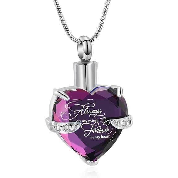 Always in My Heart - Birthstone Heart Cremation Jewelry for Ashes Ashes Pendant Necklace with Mini Keepsake Urn Memorial Ash Jewelry