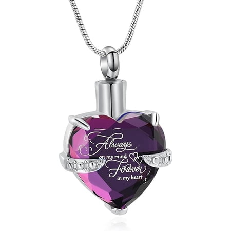 Always in My Heart - Birthstone Heart Cremation Jewelry for Ashes Ashes Pendant Necklace with Mini Keepsake Urn Memorial Ash Jewelry