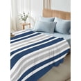 thumbnail image 4 of Navy Blue Grey Stripe California King Size Flat Sheet, Wrinkleproof & Fadeproof Cooling Flat Bed Sheet Only, Farmhouse Minimalist Striped Breathable Soft Bedding Top Sheets 108 x 98 Inches, 4 of 8