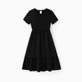thumbnail image 1 of PatPat Girl's Cotton Solid White Short-sleeve Ruffle Hem Casual Dress, 1 of 7