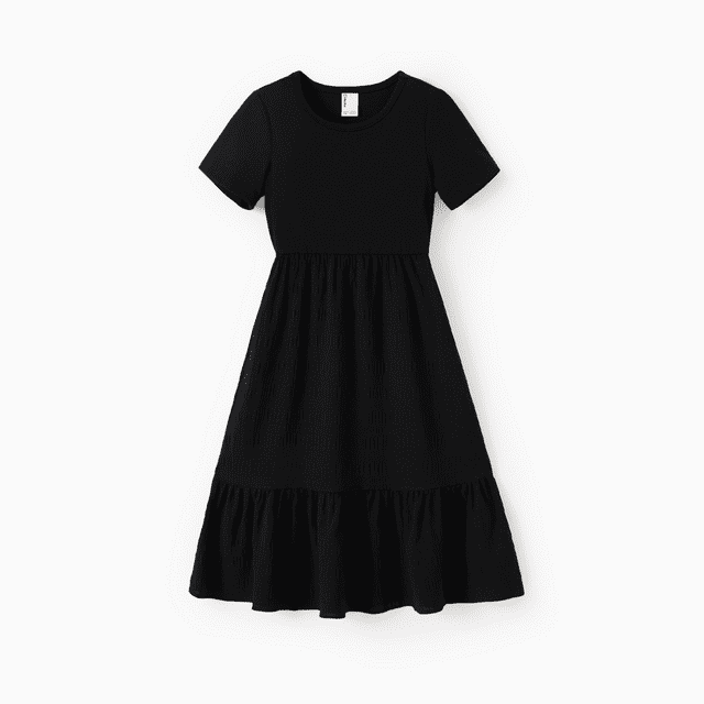 PatPat Girl's Cotton Solid White Short-sleeve Ruffle Hem Casual Dress