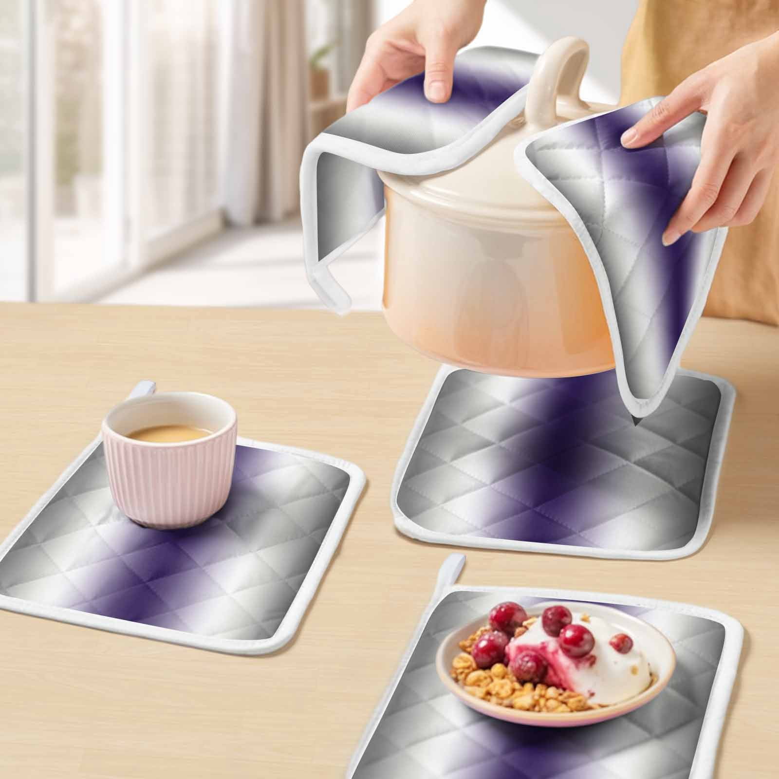 Gray Purple Pot Holders for Kitchen Heatproof Potholder, 3 Pack Modern Gradient Geometric Hot Pads Multipurpose Oven Pads Cloth Potholders Trivet for Cooking Baking