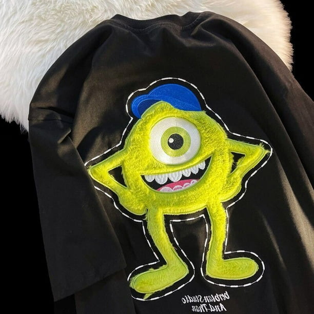 Camiseta de dibujos animados de Disney Mike Wazowski Monsters, Inc. Top de verano informal de talla grande para mujer de manga corta Mr.Q Hip Hop Streetwear TopnegroSG Deng Xun unisex