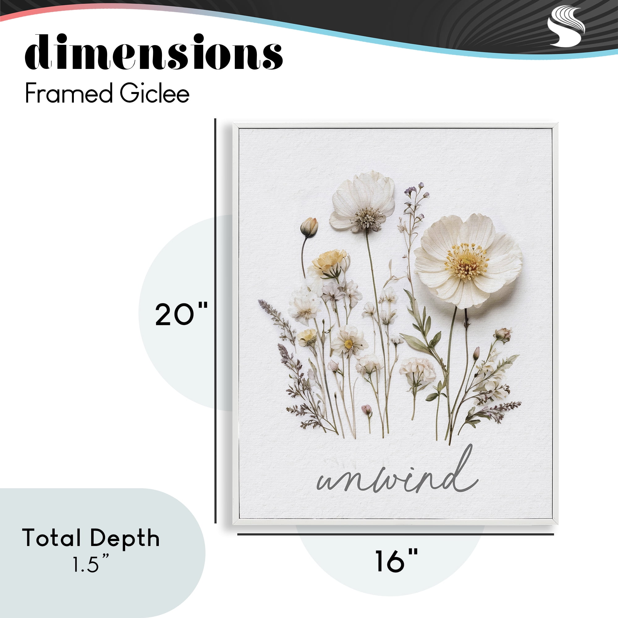 Pressed Flowers Unwind White Framed Giclee Art, design by Lettered and Lined