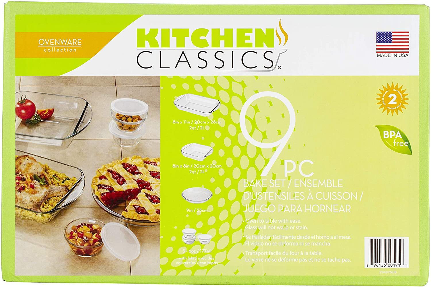 Kitchen Classics 9 Piece Glass Bakeware Set with Lids Brand New