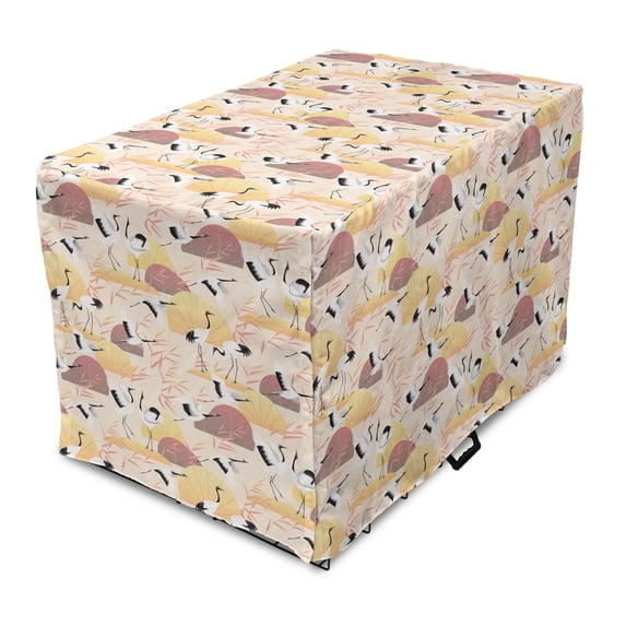 Bird Print Dog Crate Cover, Tender Japanese Art Continuous Cranes and Reeds in Soft Peachy Colors, Easy to Use Pet Kennel Cover Small Dogs Puppies Kittens, 7 Sizes, Champagne Multicolor, by Ambesonne
