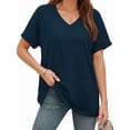 thumbnail image 2 of MOYIKO Womens Summer Tops Short Dolman Sleeve T Shirts V Neck Striped Loose Fit Casual Trendy Tees, 2 of 7