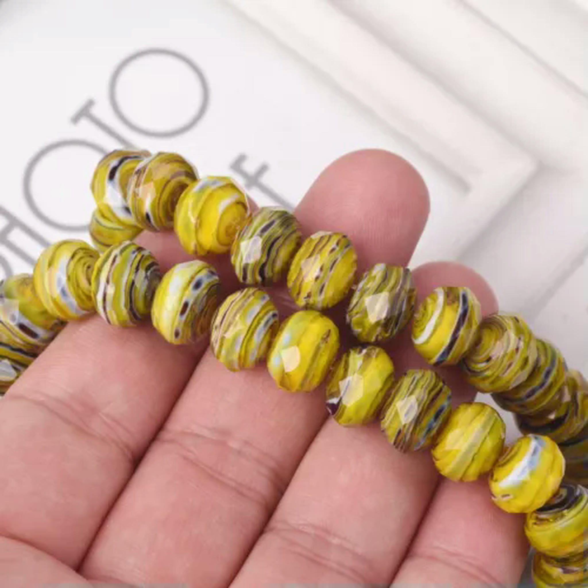 U8MO 10pcs 12x9mm Rondelle Faceted Crystal Lampwork Glass Loose Beads for DIY Jewelry-5# Pink White