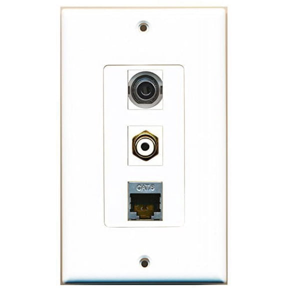 RiteAV - 1 Port RCA White and 1 Port Shielded Cat6 Ethernet and 1 Port 3.5mm Decorative Wall Plate Decorative
