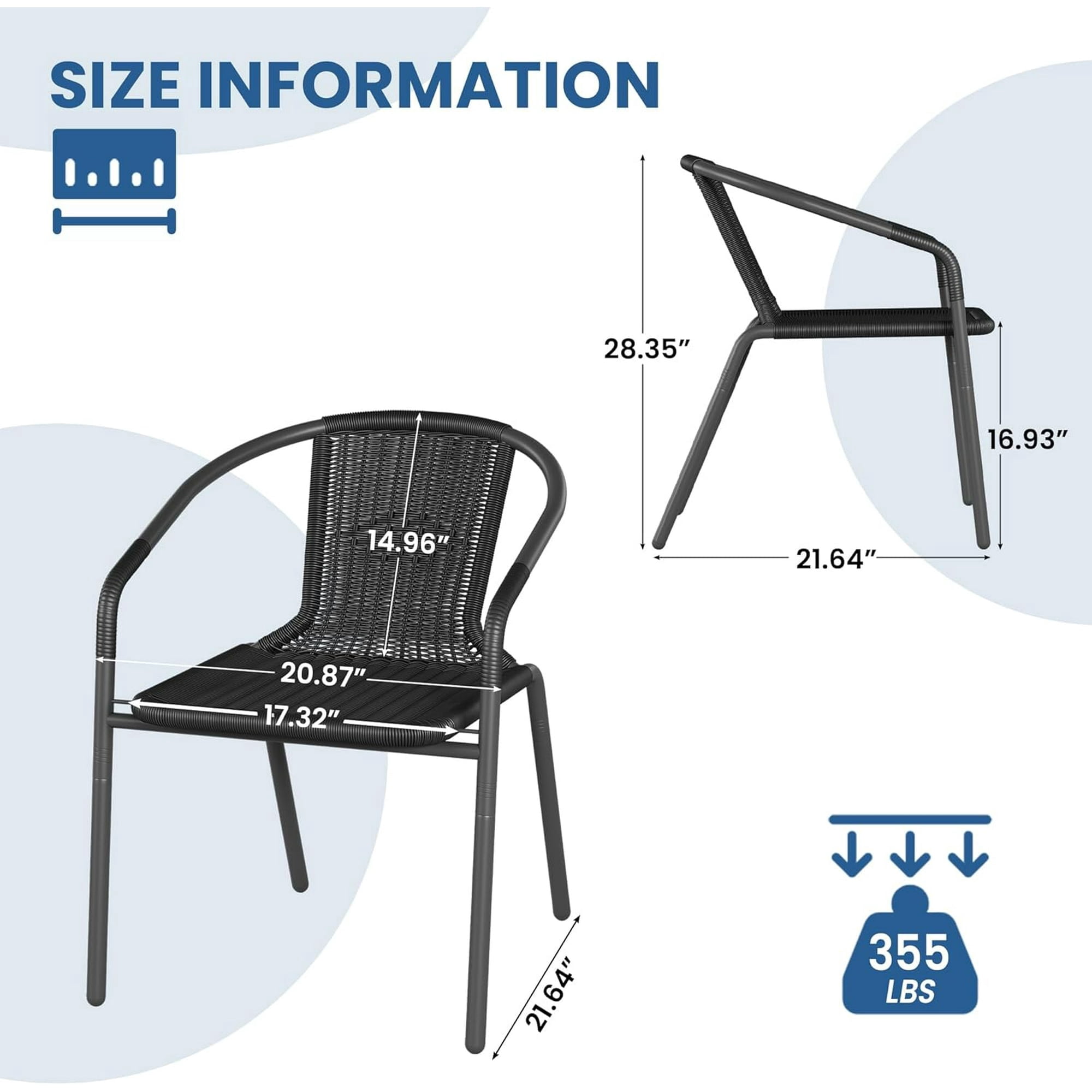 UDPATIO Outdoor Dining Chairs Set of 4, Patio Chairs, Rattan Outdoor Dining Chairs Set, Rattan Indoor-Outdoor Chairs for Bistro, Deck, Backyard, Porch, Steel Frame & Rattan Seat (Black)