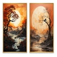 thumbnail image 2 of Designart "Orange Tree Moon form Landscape III" Tree Monochrome Framed Wall Art Set Of 2 - Orange Floral Frame Gallery Set For Office Decor, 2 of 7
