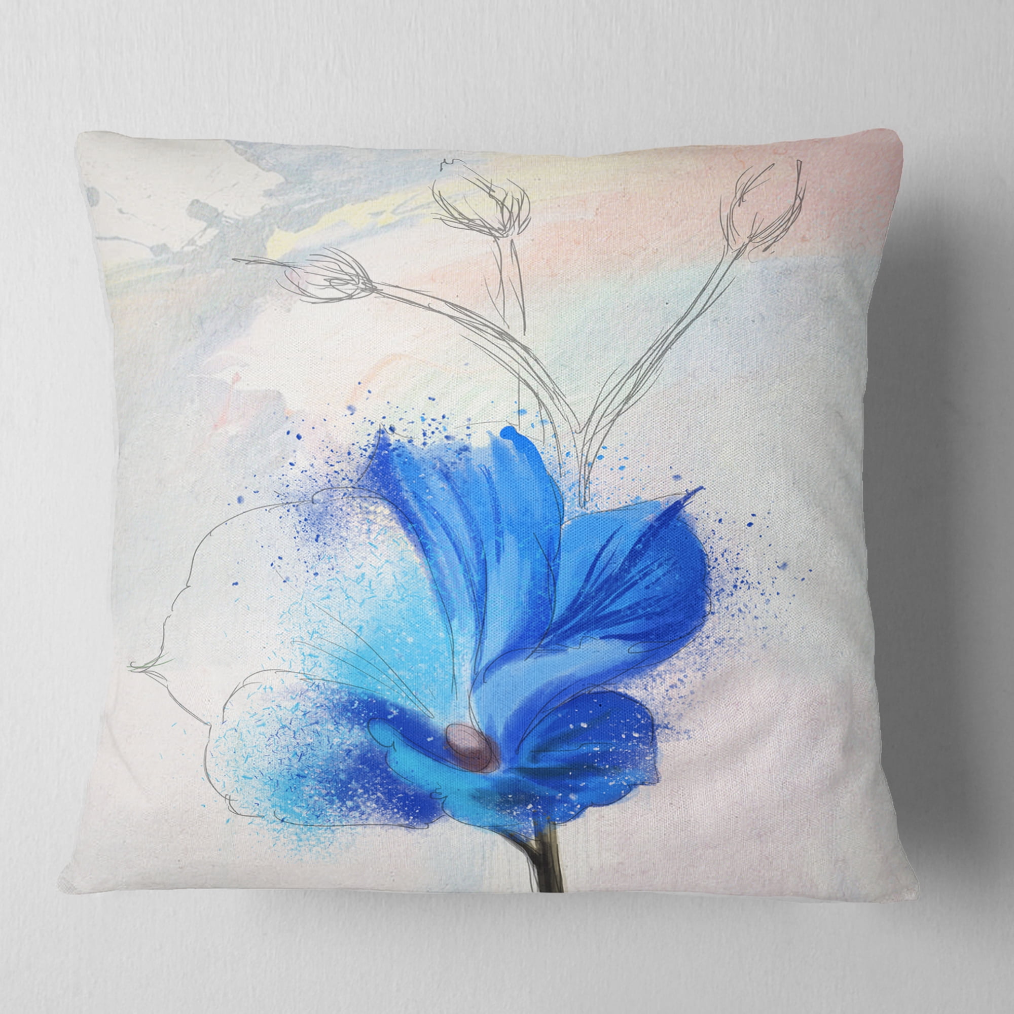 Designart Beautiful Blue Flower Watercolor - Floral Throw Pillow - 16x16