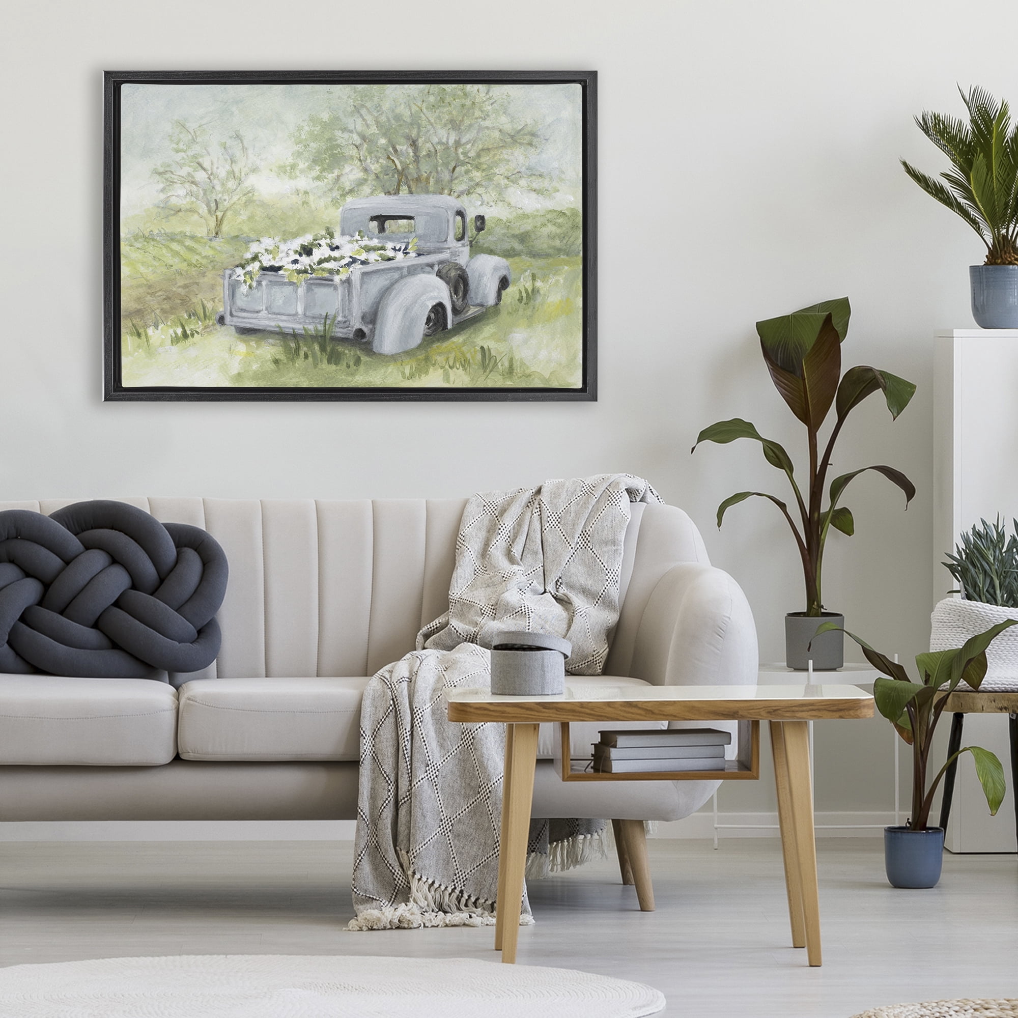 Stupell Industries Vintage Blue Truck Flower Sale Black Framed Floater Canvas Wall Art, design by Lanie Loreth