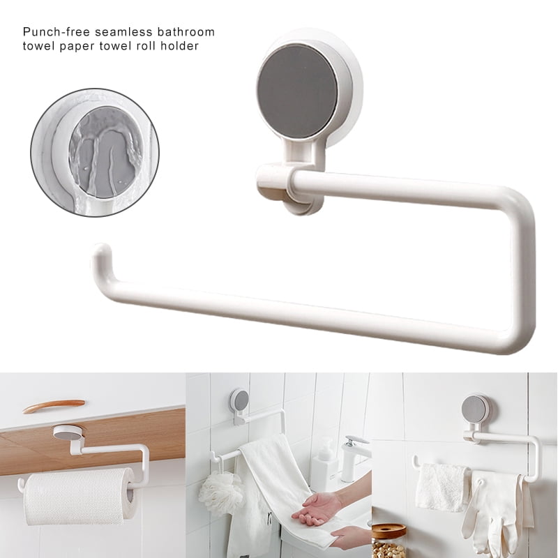 2 In 1 Towel Holder Rack Paper Roll Vacuum Suction Cup Rack For Kitchen Bathroom 
