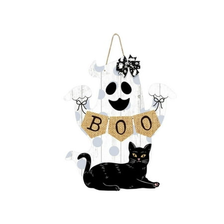

BAOQIN Deals！ Halloween Decorative Logo Front Door Hanging Tags Flower Wreath Decorative Wooden Doors Halloween Party Hangers Clearance！