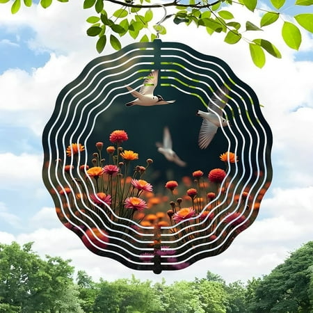 3D Metal Hanging Wind Spinners – Spiral Design with Vibrant Flower Scene Birds in Perfect for Yard and Garden Decor 3D Metal Hanging Wind Spinners – Spiral Design with Vibrant Flower Scene Birds in Perfect for Yard and Garden Decor