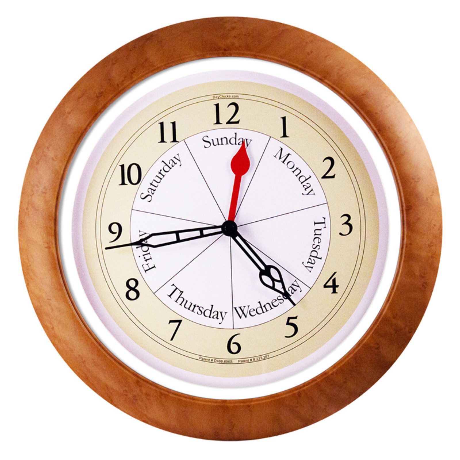DayClocks Time & DayoftheWeek Wall Clock with 13" Maple Accent Frame