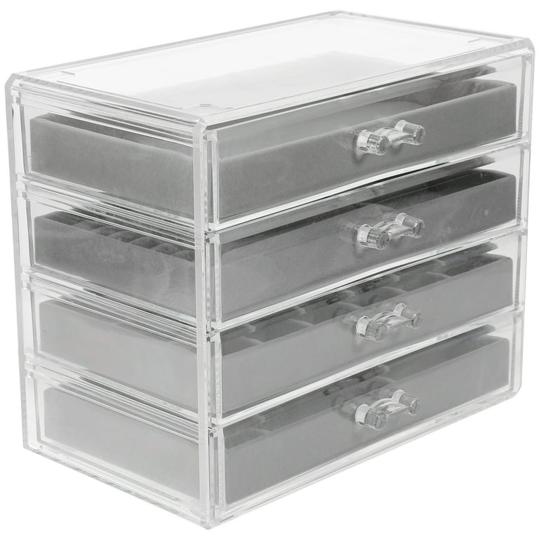 4 Drawer Plastic Jewelry Box with Storage Trays - Clear/Gray – VIASEARS  BEAUTY