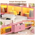 thumbnail image 4 of Full Corner Bed Frame with Bookcase Storage & Led Lights,Full Daybed Frame with Charging Station,Metal Platform Bed Frame with Storage Drawers Underneath for Living Room,Bedroom & Guest Room,Pink, 4 of 9