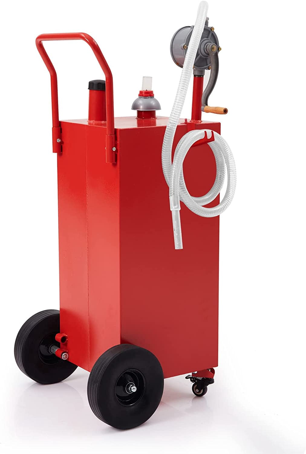 EastVita 40 Gallon Gas Caddy with Pump Gasoline Tank Fuel Storage Tank Portable with 2 Wheels for Boat, Car,Garden, Lawnmower, ATV (Red)