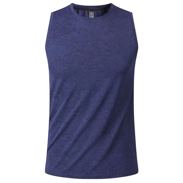 Camiseta sin mangas deportiva de cuello redondo para hombre, de color liso, sin mangas, estampada, de entrenamiento, de poliéster