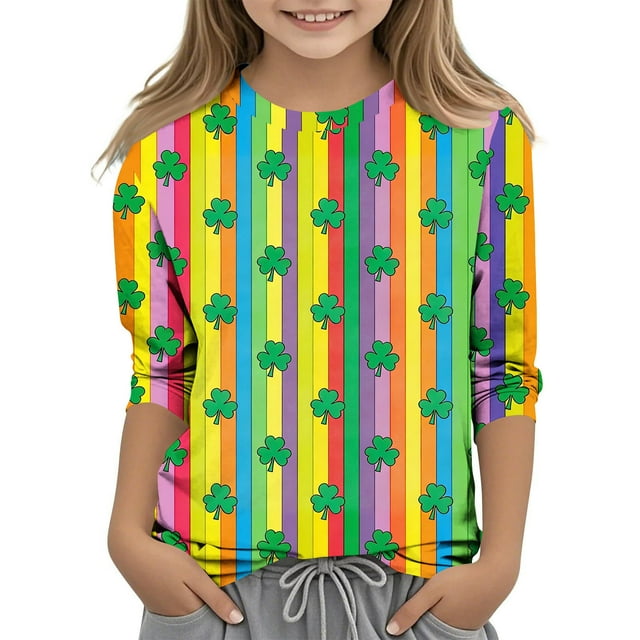 Tauxra Chandail de la Saint-Patrick pour Adultes, T-Shirt à Manches 3/4 Imprimé Col Rond, T-Shirt Graphique Trèfle Décontracté à Manches Longues pour Activités Festives