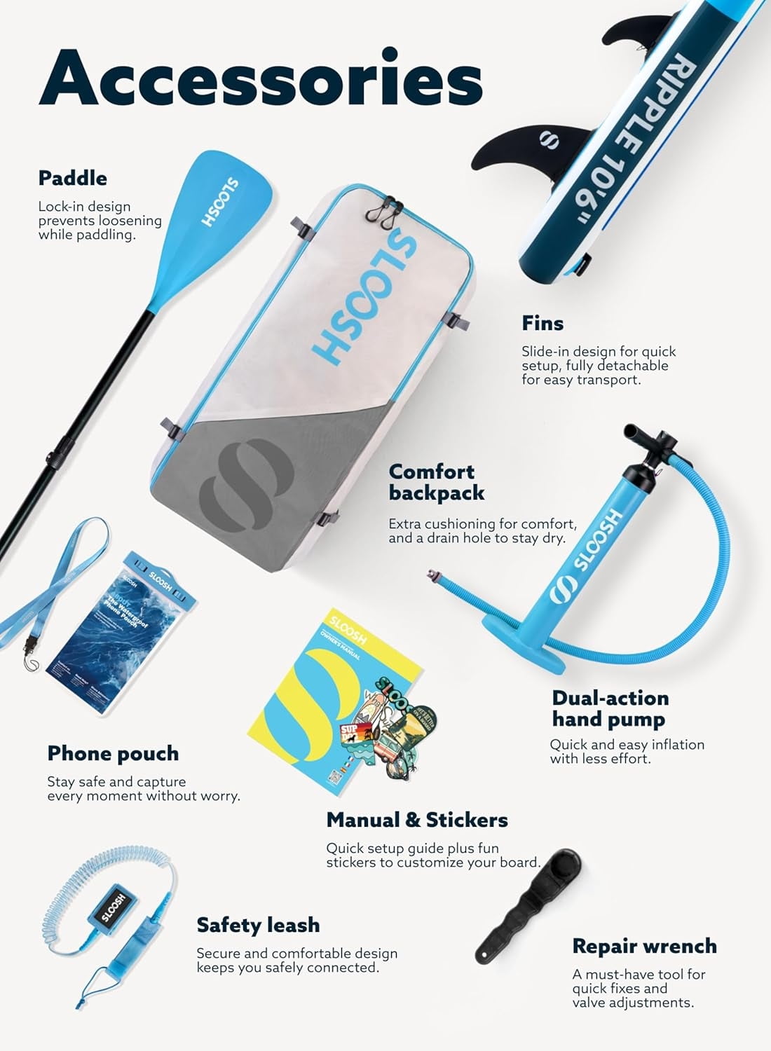 SLOOSH 10'6" Inflatable Stand Up Paddle Board, Portable Paddle Board with Premium SUP Paddleboard Accessories,Non-Slip EVA Deck for Youth & Adults