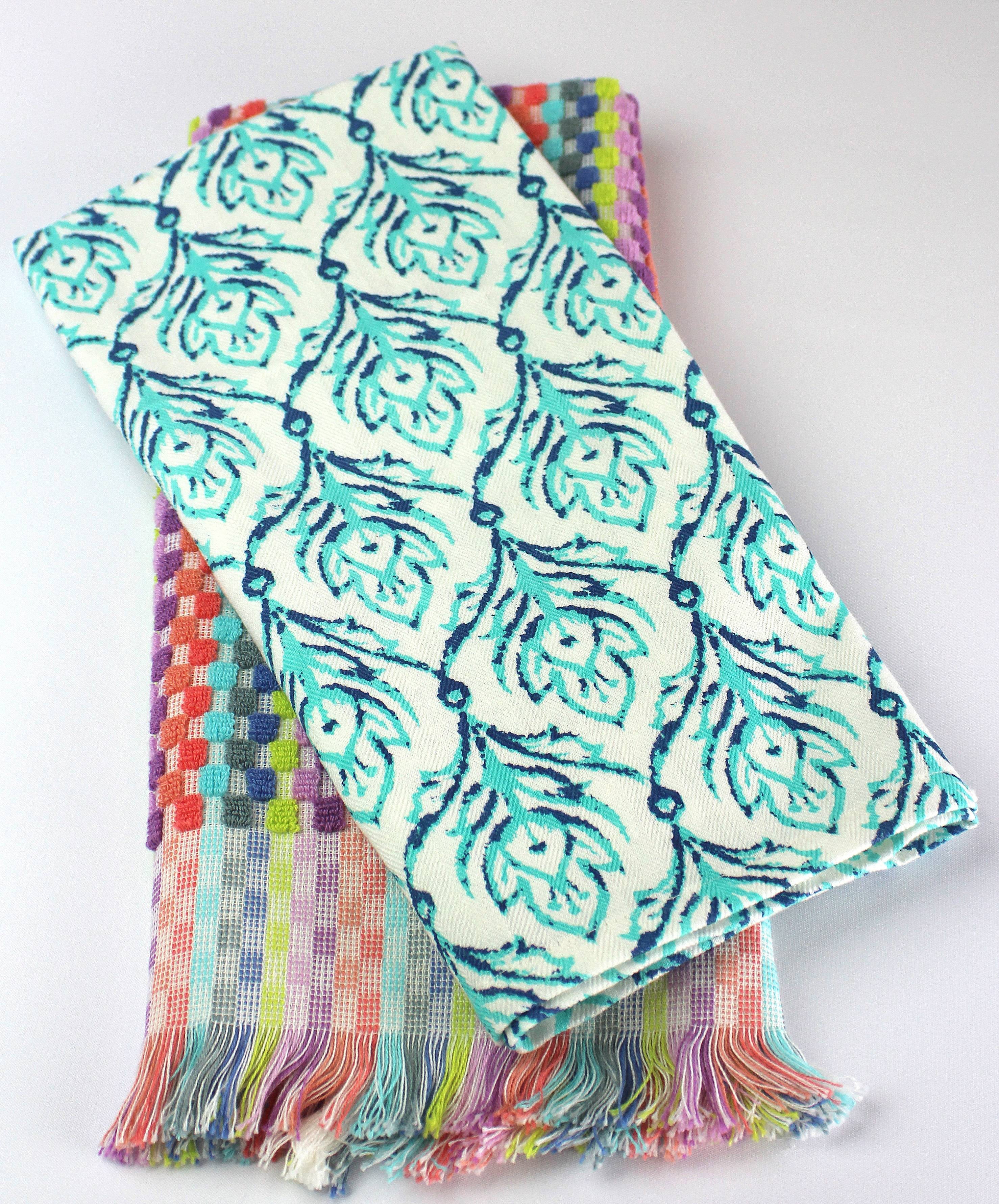 Peach and Oak Kitchen Towel Bundle MultiColored Terry Towel + Tea Towel (coral) 2Pack