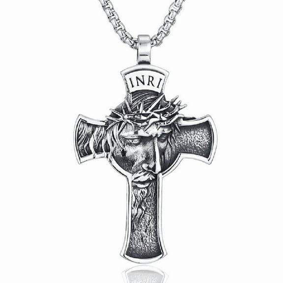 CIYISON Stainless Steel Men Vintage for Cross Jesus Necklace Nordic Viking Norse Viking Thor's Hammer Amulet Jewelry Christian G