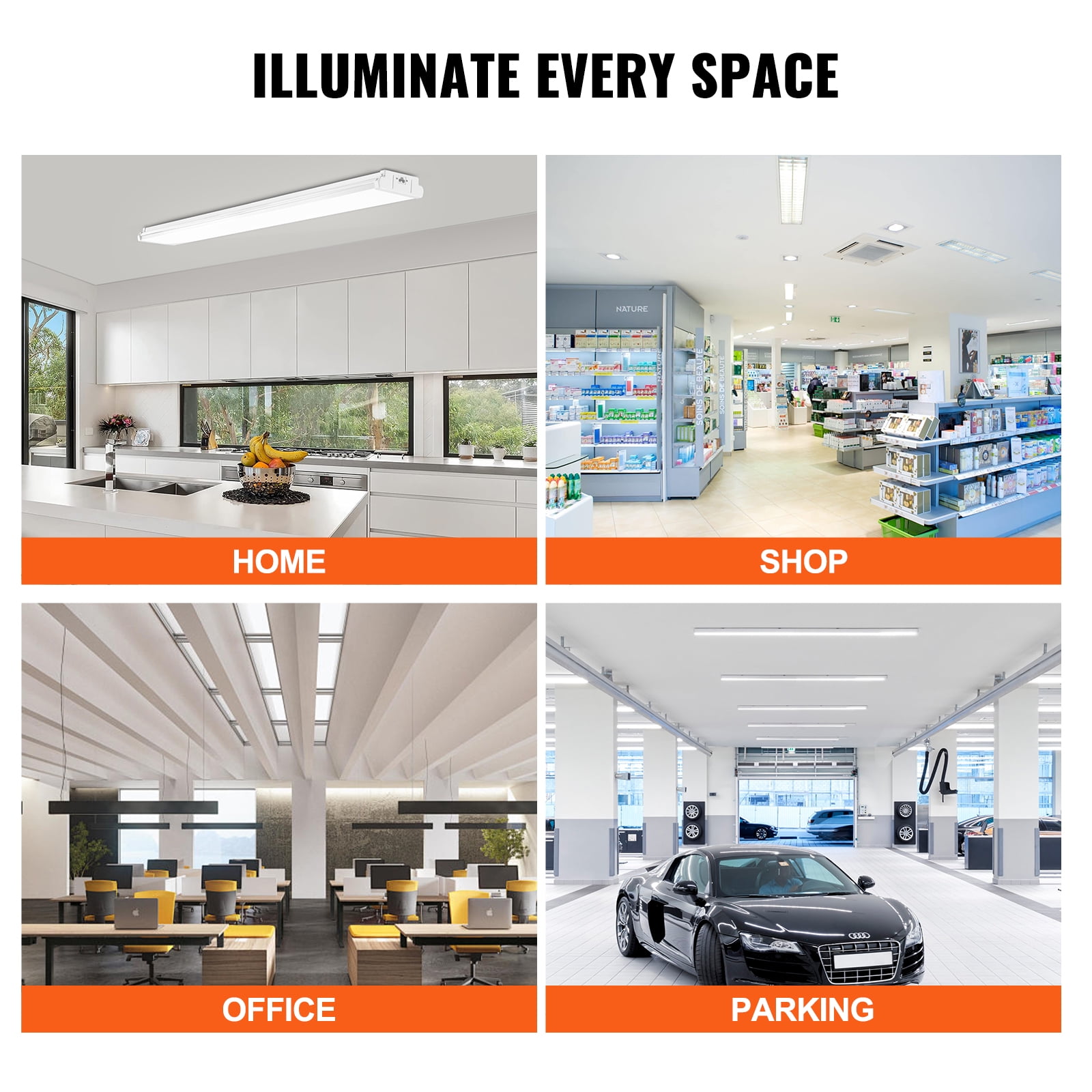 SKYSHALO 4FT LED Wraparound Light 50W 5500LM Flush Mount LED Shop Light FCC