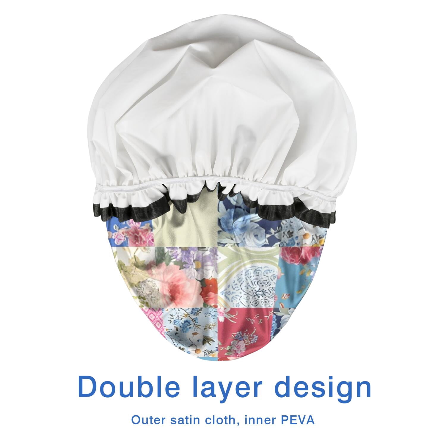 Shower Caps,Patchwork Pioneer Flower Waterproof Shower Cap for Women 4 Pieces,Double Reusable Hair Cover for Shower PEVA Elastic Stretch Hem