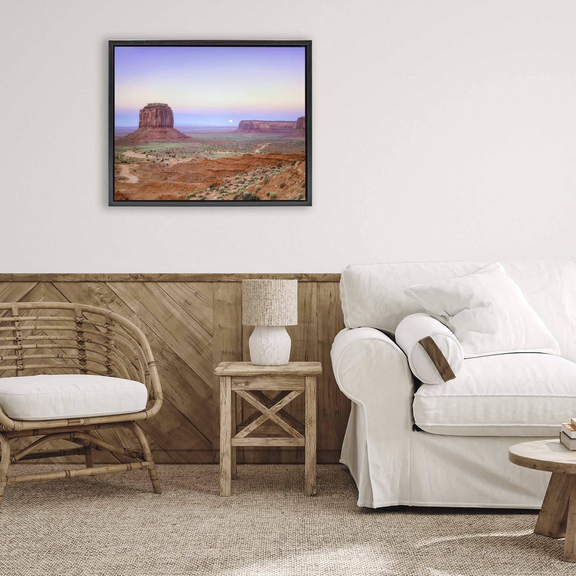 Stupell Industries Moonrise Over Monument Valley Black Framed Floater Canvas Wall Art, design by Dennis Frates