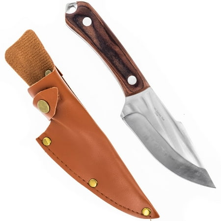 ASR Outdoor 8 Inch Heavy Duty Full Tang Harpoon Point Fixed Blade Knife with Wood Handle and Belt Loop Sheath