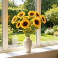 thumbnail image 5 of Artificial Sunflower Bouquet Faux Silk Sun Flower Stems Home Living Room Office Floor Vase Decor Wedding Farmhouse Table Centerpiece Floral Arrangement Natural Style Decoration, 5 of 6
