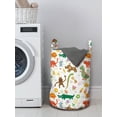 thumbnail image 3 of Animals Laundry Bag, Jolly Cartoon Animals Colorful Flowers and Hearts for Cheerful Babies and Children, Basket with Handles Drawstring Closure for Laundromats, 13" x 19", Multicolor, by Ambesonne, 3 of 4