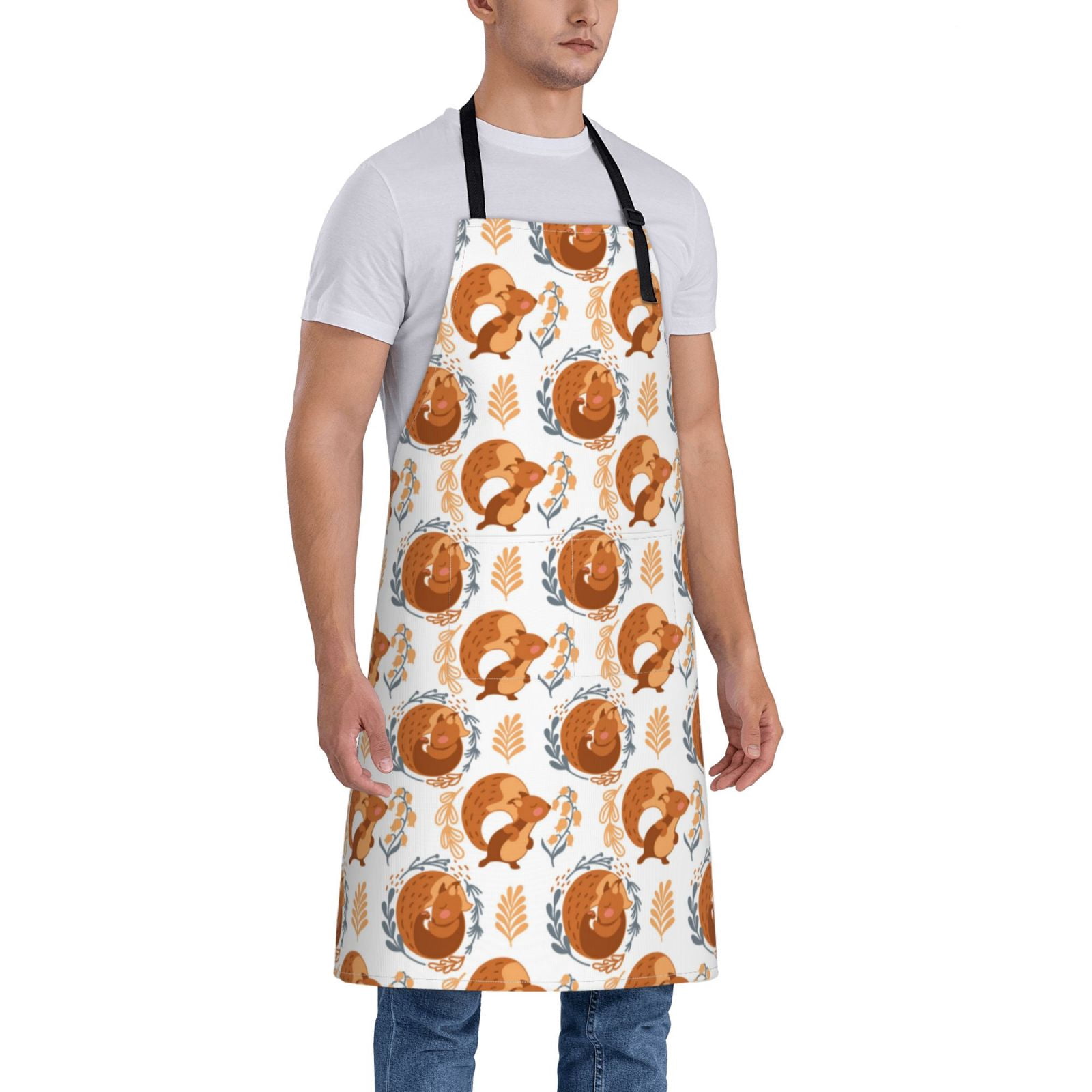 Kdxio Cute Squirrel Apron with Pockets Adjustable Kitchen Aprons for Men Women Waterproof Aprons for Cooking,Drawing,Crafting, Baking Household Cleaning