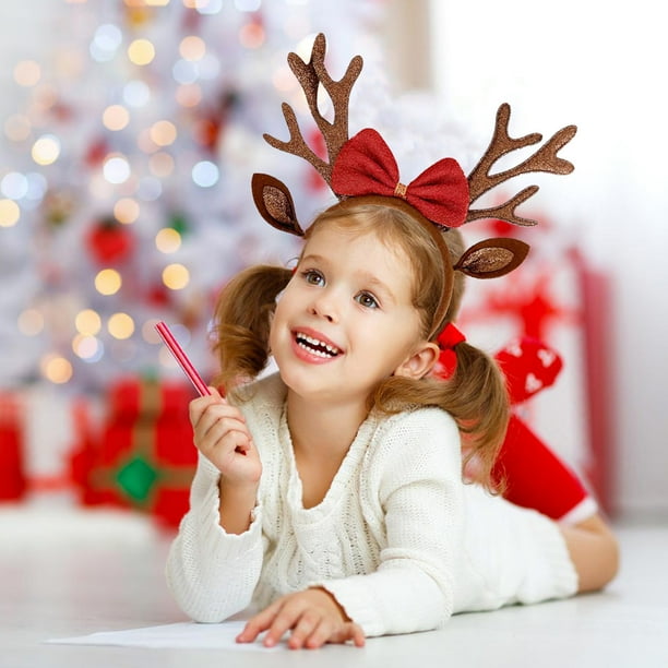 Diadema de astas de Navidad con gorro de Papá Noel - Accesorio para el pelo de fiesta navideña para mujeres y adultos - Rojo y blanco