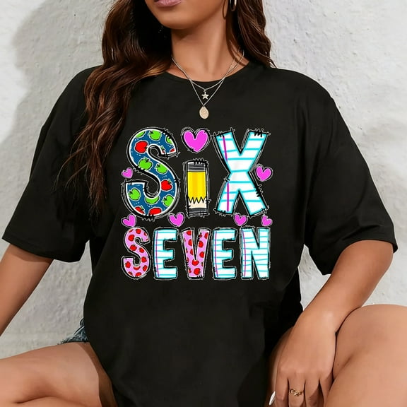 100% Cotton Funny Six Seven 6 7 Meme Teacher Design for Men Women Girls T-Shirt