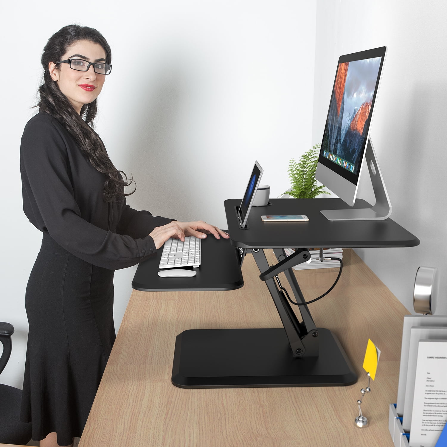 SLYPNOS Manual Height Adjustable Standing Desk Converter, Sit Stand