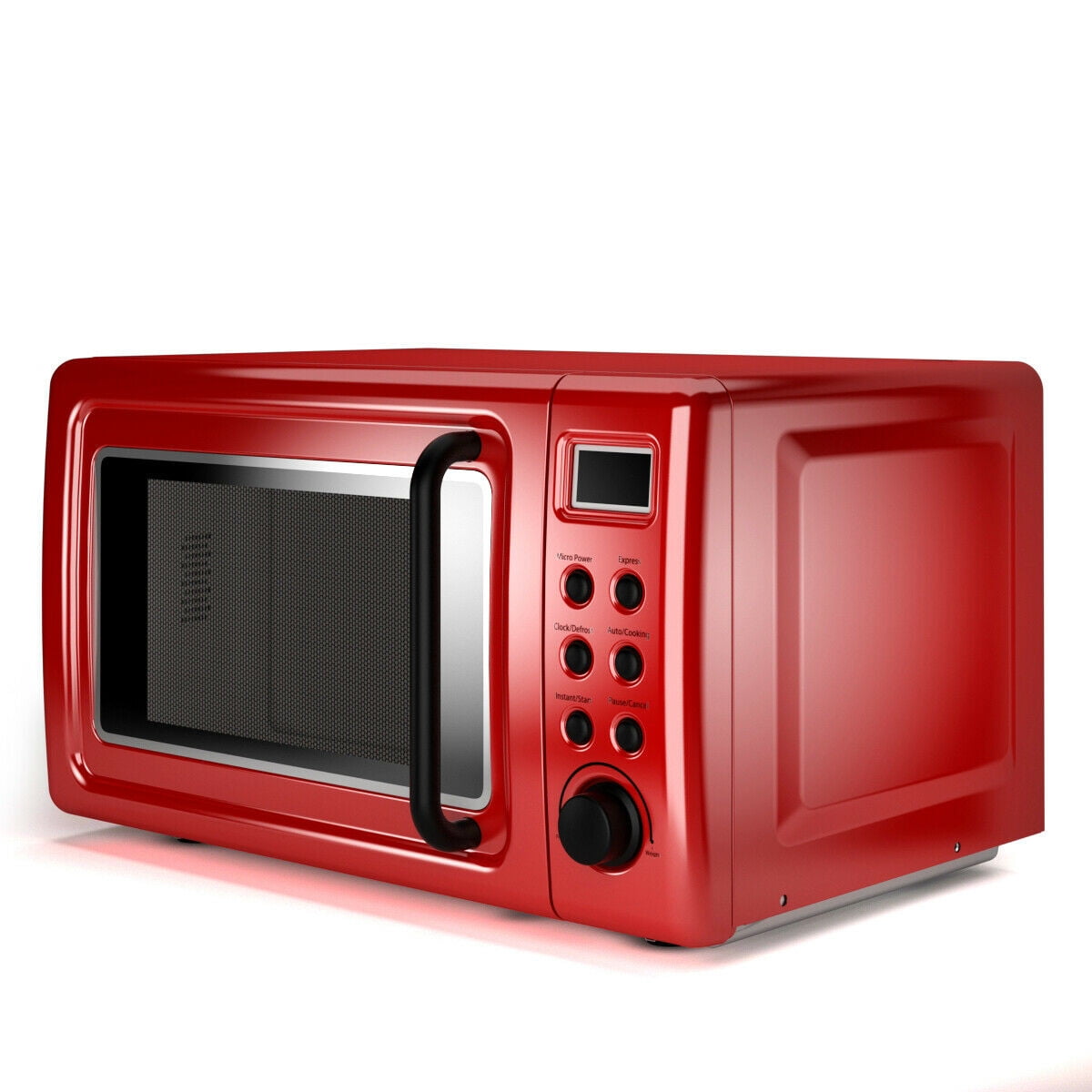 Countertop Microwave Oven Red Steel Glass 700W Home Kitchen Turntable