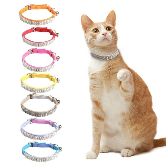 Steger Bling Pet Collar Rhinestone Bell Faux Leather Puppy Cat Collar Necklace Pet Accessories