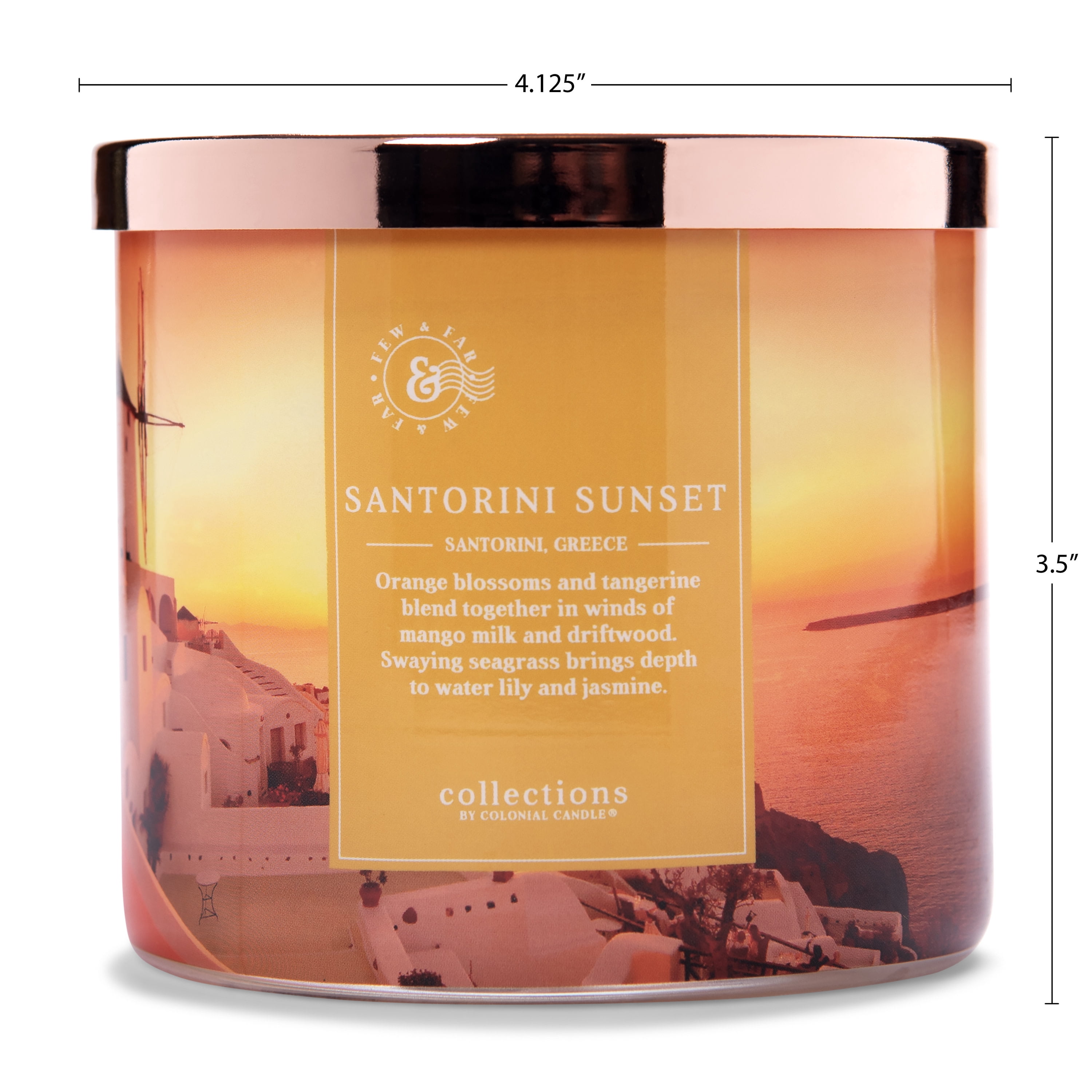 Colonial Candle Santorini Sunset 14.5Oz, 3 Wick Candle, Yellow