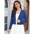 thumbnail image 3 of Chiclily Women's Long Sleeve Cropped Cardigans Sweaters Open Front Knit Short Shrugs for Dresses, Royal Blue L, 3 of 6