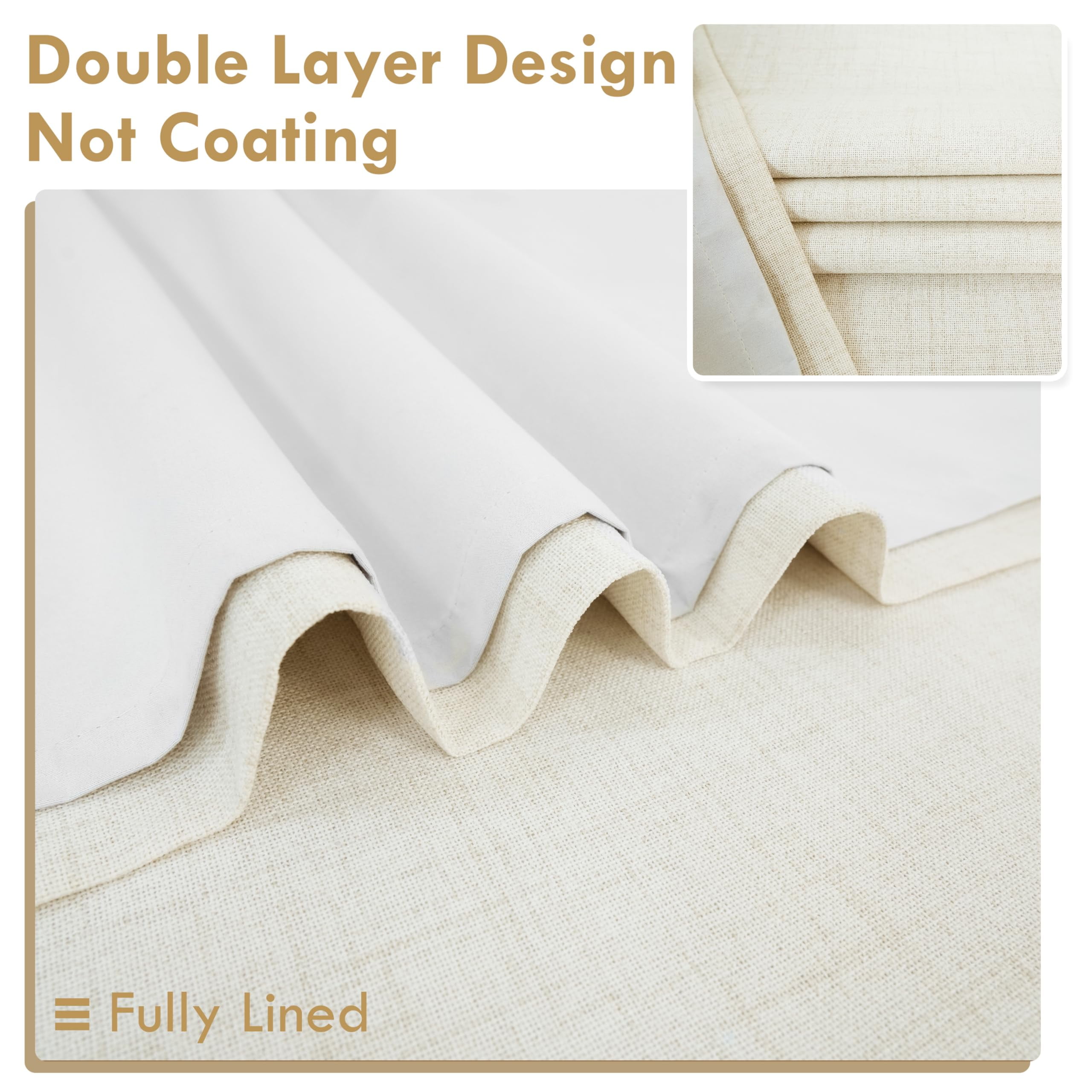 DriftAway Double Layer Linen Blackout Tie Up Curtains Thermal Insulated Fully Lined Balloon Roman Shade Bathroom Window Adjustable Rod Pocket for Small Window 39 Inch by 55 Inch Ivory Cream