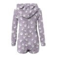 thumbnail image 4 of ZQUUVOU Women's Flannel Romper Zip Up Ears Hooded Fleece Fuzzy Long Sleeve Warm Long Sleeve Shorts Jumpsuit Purple, 4 of 5