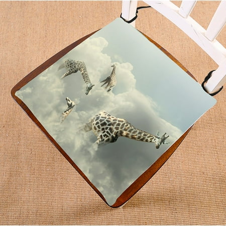 

PHFZK African Animal Chair Pad Funny 4 Giraffe in the Clouds Seat Cushion Chair Cushion Floor Cushion Two Sides Size 18x18 inches