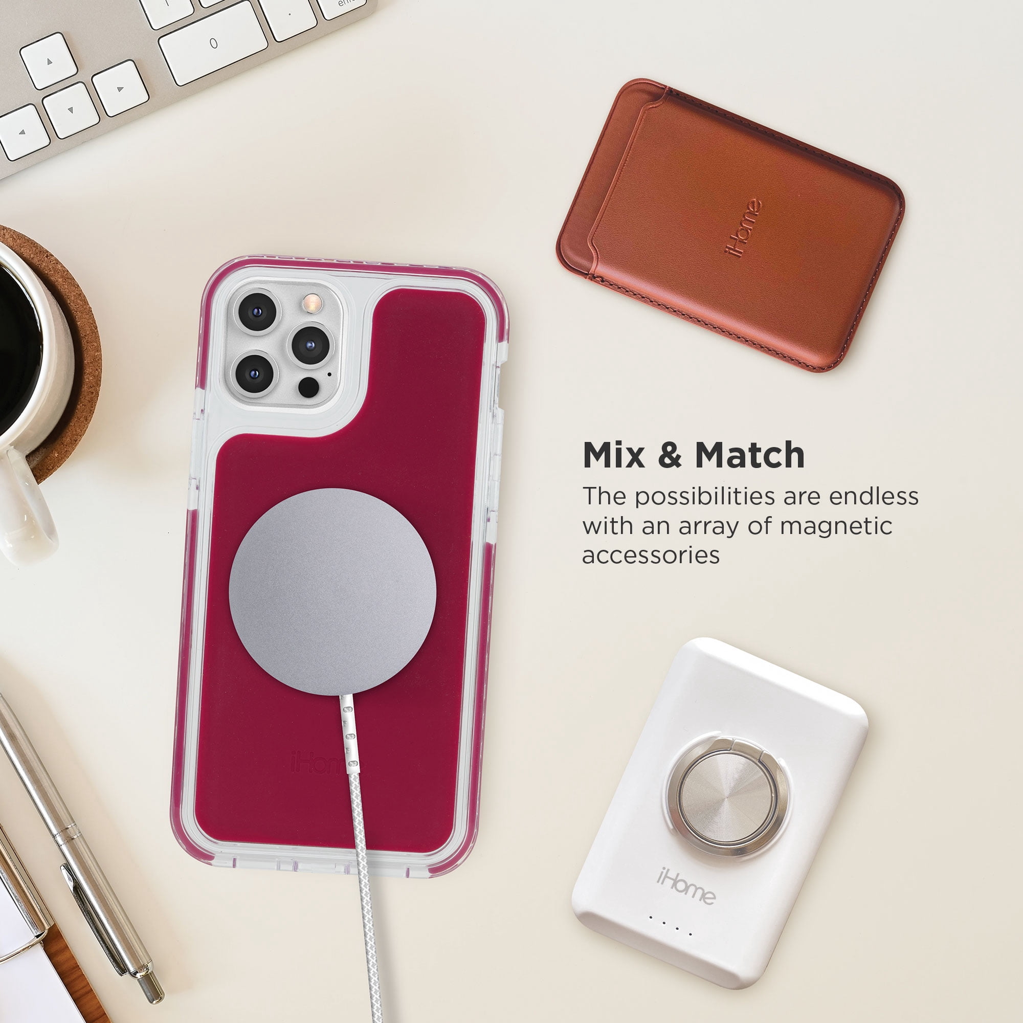 iHome Magnetic Silicone Velo Case: Premium Silicone, Lightweight, Ultra Slim, Shock Absorbent Velo Protective Case, MagSafe Compatible (iPhone 12/12 Pro, Burgandy)