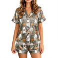 thumbnail image 2 of Women's Halloween Pajama 2 Piece Sets Witch Hat Bat Short Sleeve Lapel Collar Spooky Blouses Matching Candy Pumpkin High Waist Funny Shorts, L, 2 of 6